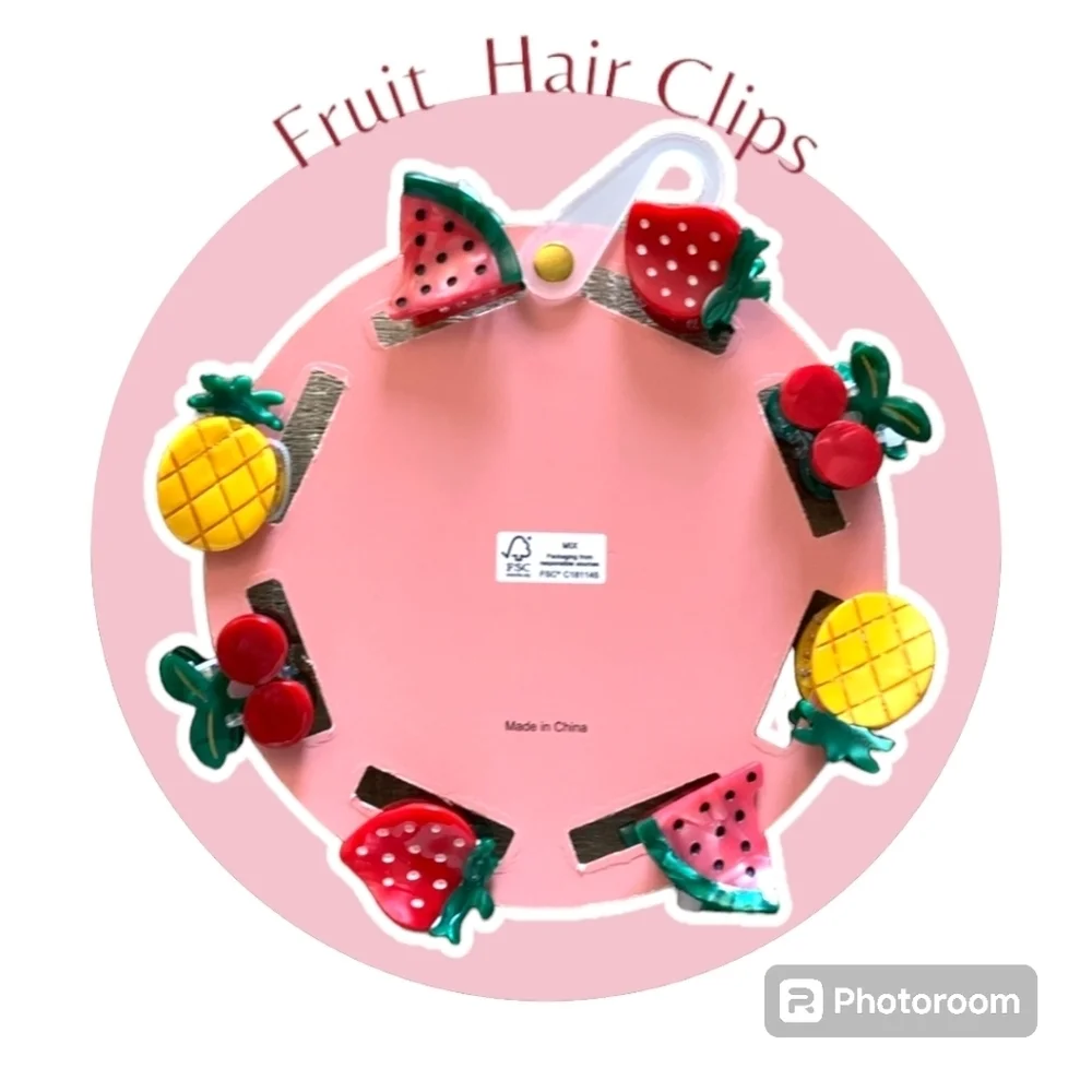 Pink Linen Fruit Hair Clips Set of 8